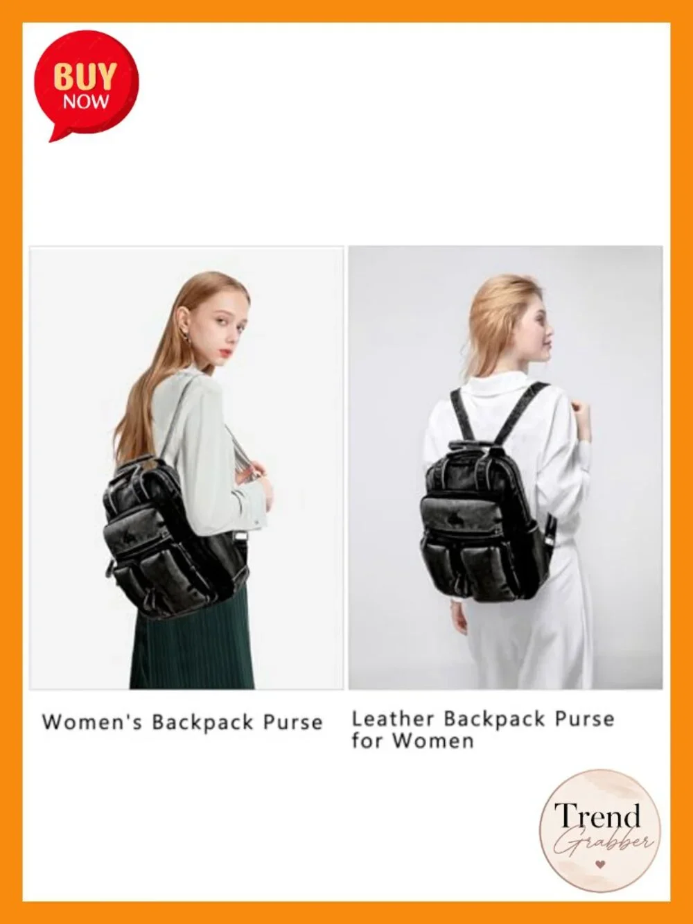 Women's Vegan Leather Backpack Purse Multi Pocket Travel Daypack